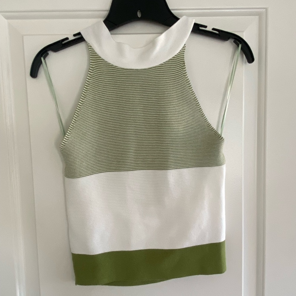 Green and White Striped Women's Top